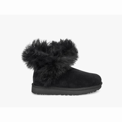 Botas UGG Classic Fluff Pin Mini Mulher Pretas | PT-LQXUO